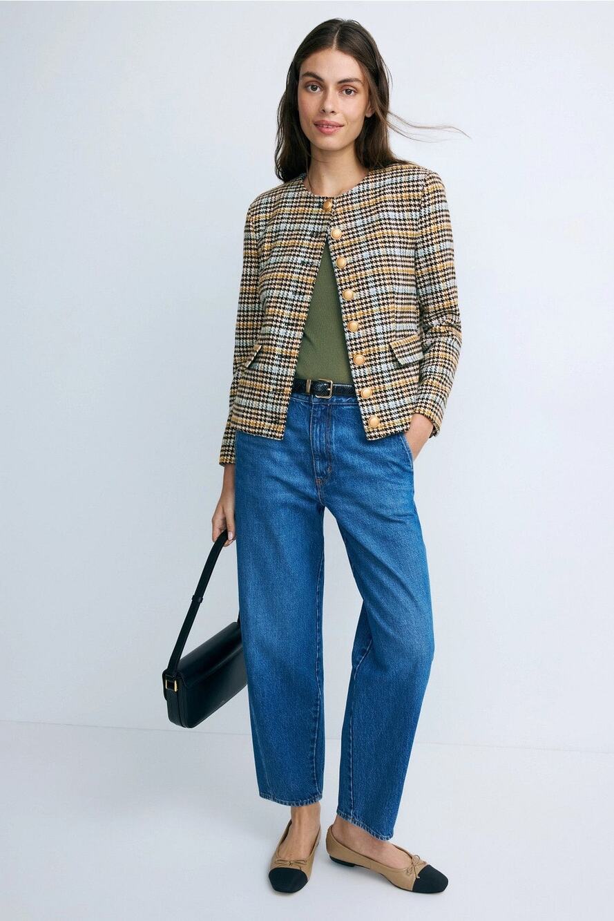 Central Park West Billie Herringbone Collarless Jacket Women’s Button Front - M‎